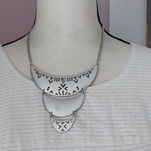 Express Triple Drop Crescents Bib Shiny Silver Tone Statement Necklace